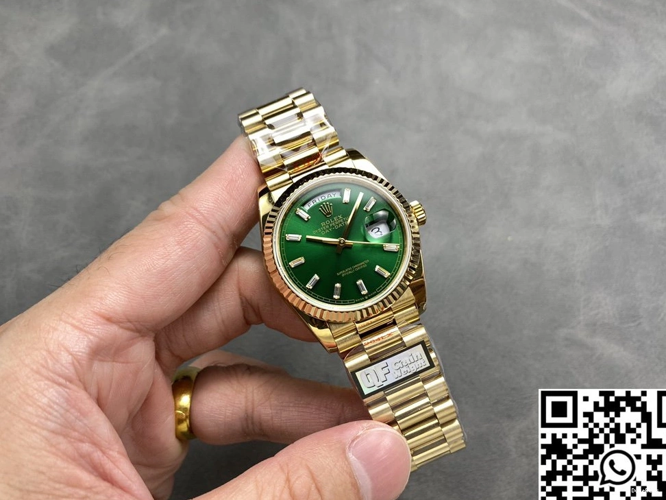 Yellow Gold Rolex M128238-0130 QF Green 36mm Day Date Tungsten Steel Factory Dial v5 0509